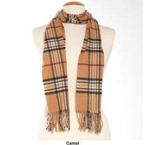 Classic Plaid Print Scarf with Fringe